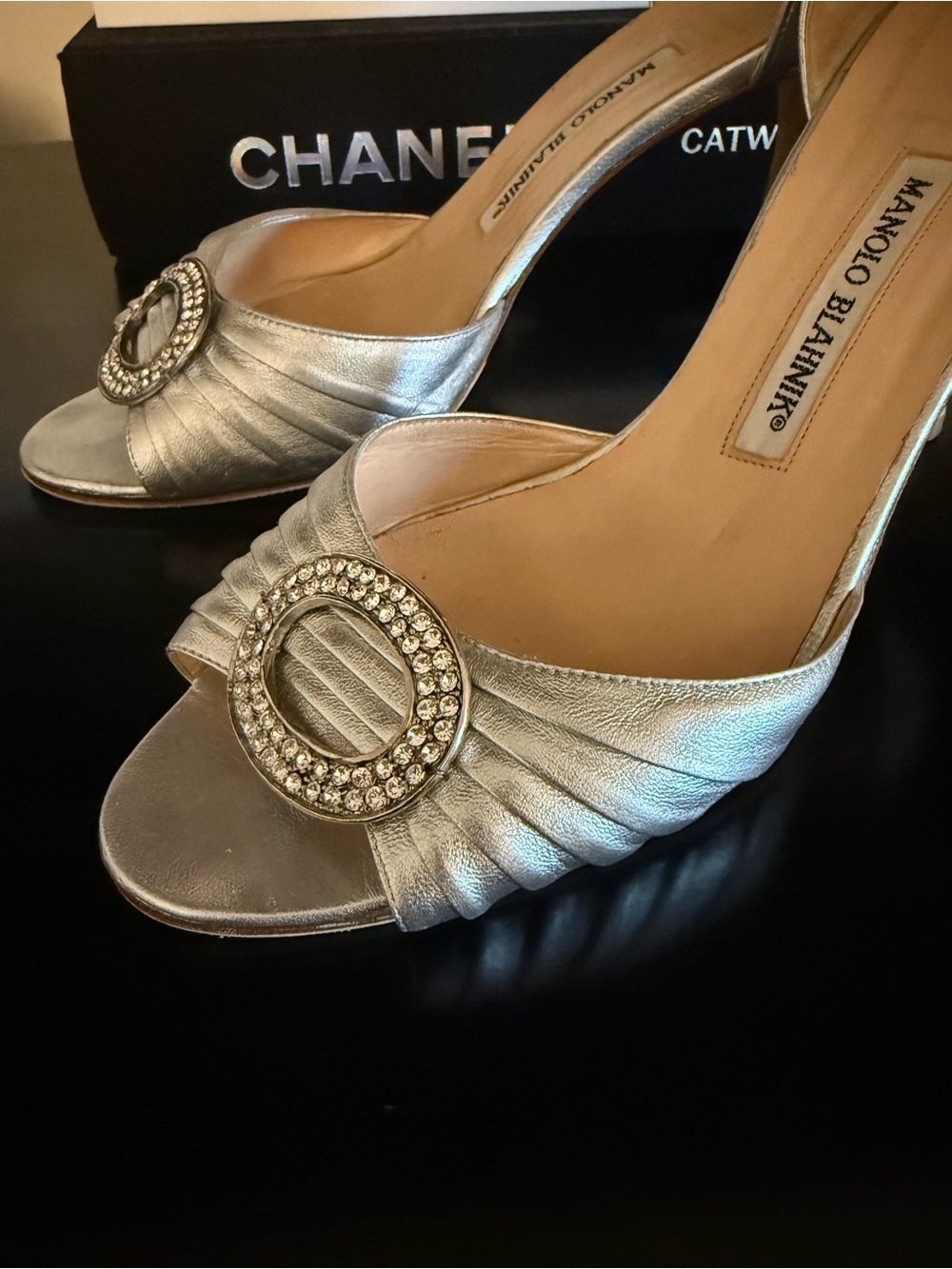 Manolo Blahnik Silver Rhinestone Buckle D'Orsay Heels - Picture 8 of 8